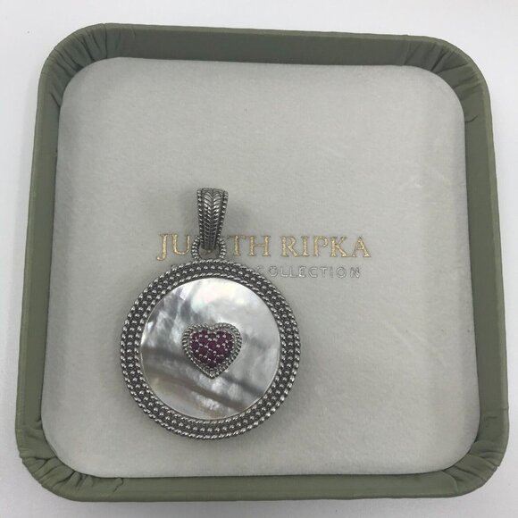 Judith Ripka Sterling Silver Mother of Pearl & Ruby Heart Pendant - Picture 3 of 10